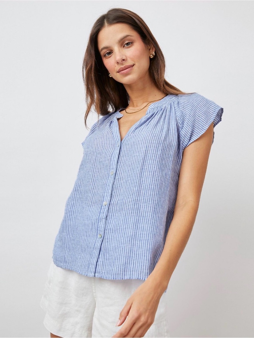 Rails Linen Striped Alena Shirt Light Blue Button-Front Top Sz Medium